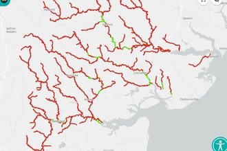 Map of river barriers in Essex