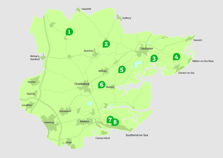 Map of places to see the dawn chorus in Essex